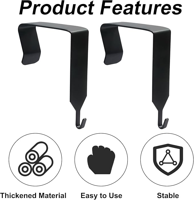 OSVJE 4 PCS Over The Door Hook, Universal Cubicle Hangers Metal Partition, Office Hook for Hanging File Bins/Keys/Whiteboard (Black)