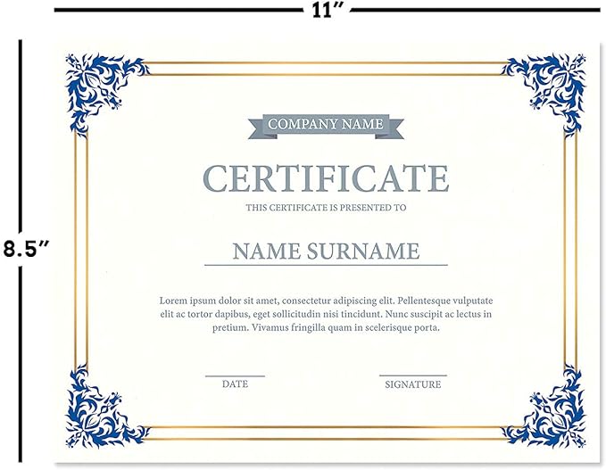 Empire Blue, Gold & White Parchment Certificate Papers - Pack of 100, Laser & Inkjet Printer Compatible, for Office, Business Awards, Graduation, School Diplomas, 8-1/2" x 11" on 60 lb. Text Stock