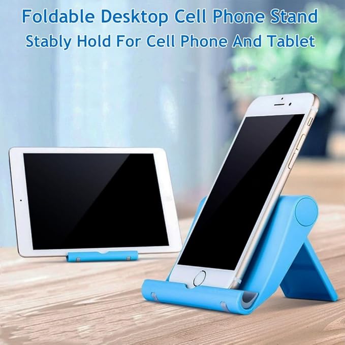 JUSDIQIR Cell Phone Stand for Desk Foldable Cell Phone Holder Desk Tablet Holder Mobile Phone Dock, Multi-Angle Universal Adjustable Tablet Dock Compatible with Most Cell Phones (Blue)