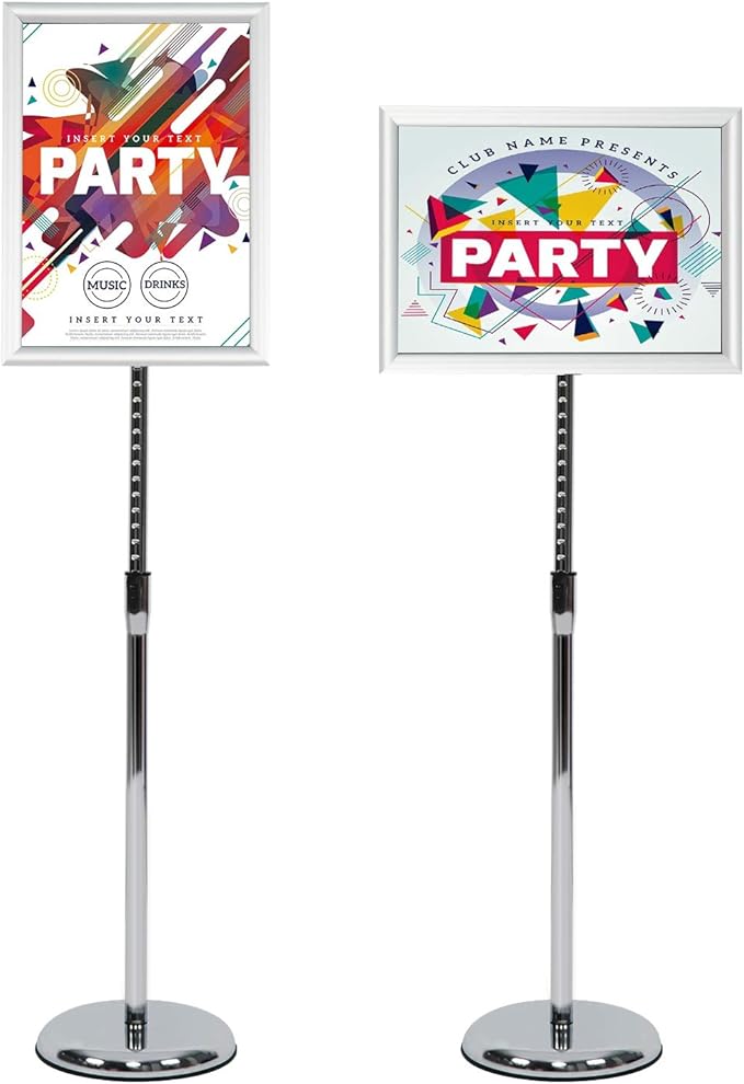 VAIIGO Pedestal Poster Stand, Adjustable Aluminum 11 x 17 Floor Standing Holder for Vertical and Horizontal View Sign Display, Silver