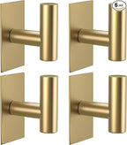 VAEHOLD Wall Towel Hooks, Heavy Duty Sticky Holder Waterproof Towel Hooks for Hanging Coat, Clothes, Closet Hook Wall Mount for Kitchen (Gold, 4 Pack)