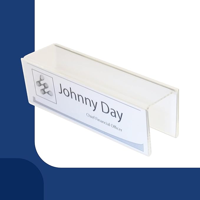 20-Pack 8.5" x 2.5" Acrylic Name Plates for Cubicle Walls – Double-Sided Holder with 2" Hook for Office, Classroom, or Door Display