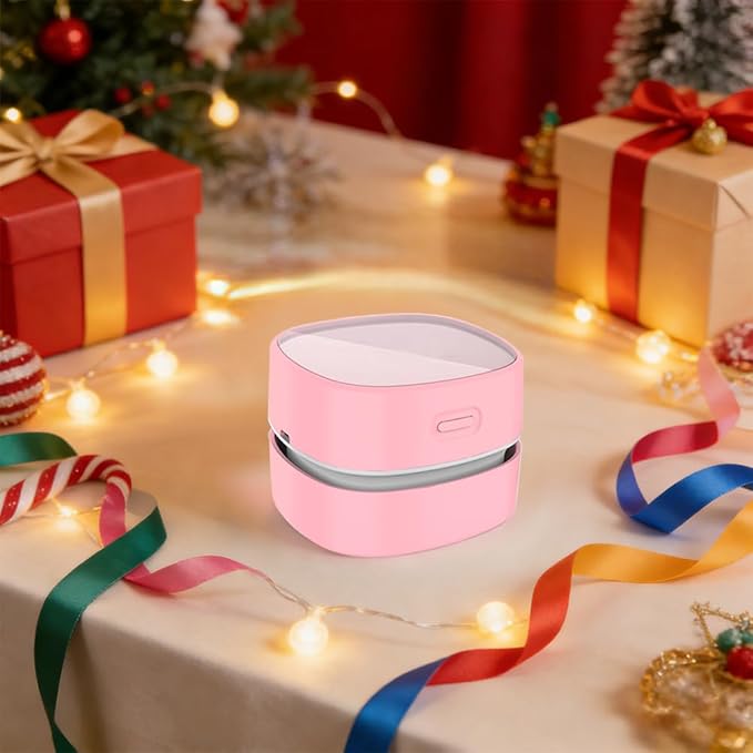 ODISTAR Desktop Vacuum Cleaner,Mini Table dust Sweeper Energy Saving,High Endurance up to 400 mins,Cordless&360º Rotatable Design for Cleaning Hairs,Crumbs,Computer Keyboard (Pink Charging)