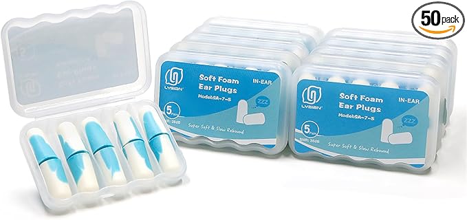 LYSIAN Ultra Soft Foam Ear Plugs for Sleeping Noise Cancelling -10 Box Value Pack - 38dB Noise Reduction Earplug for Sleep,Snoring, Work, Plane Loud Noise, Sky White Blue