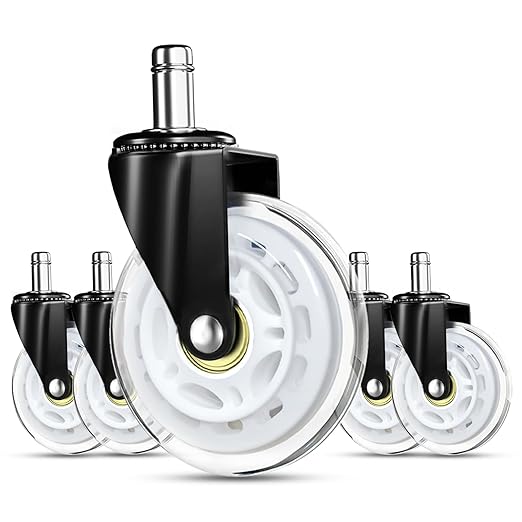 RidRed Gaming Chair Wheels - Heavy-Duty Office Chair Wheels - Replacement Rubber Casters - Universal Fit 3 Inch Chair Casters, Noise Free, Fits 98% Chair, for All Floor (White)