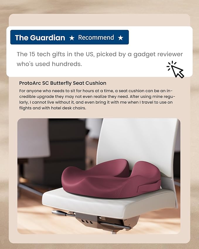 ProtoArc Seat Cushion, Office Chair Cushion for Sciatica, Coccyx Cushion, Ergonomic Memory Foam Seat Cushion for Car, Home, Pressure Relief Pad for Hip, Tailbone, All Day Comfort - Wine Red