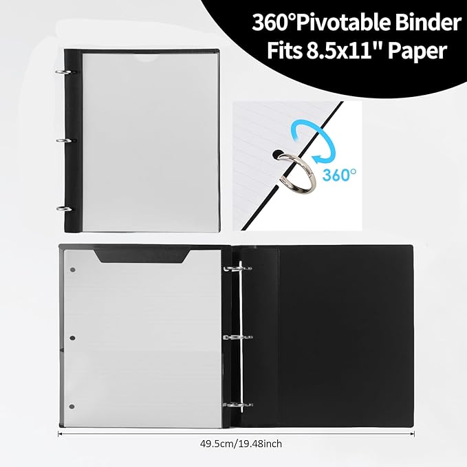 Tashkummy 360 Degree Pivotable Binder, Upgraded 3 Ring Binder 1 inch, Flexible Binders 3 Ring, Foldable Three Ring Binders- White