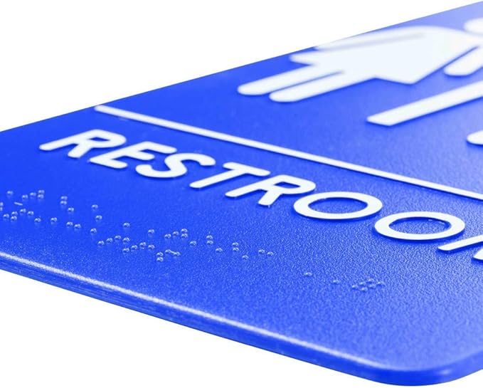USA Made - Men's and Women's Restroom Signs ADA-Compliant Bathroom Door Signs for Offices, Businesses, and Restaurants, Black, Blue, Grey and Taupe/Tan Colors (Blue Handi-Unisex)