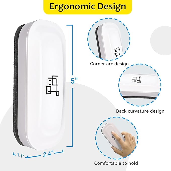 Maxtek Magnetic Dry Erase Eraser, 2 Pack, for Glass Board, Calendar, Whiteboard, Office and School Supplies (Pure White)