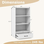 LOKO 4-Tier Bookcase with Storage Drawer, Modern Organizer Display Storage Shelves with Anti-toppling Device, Freestanding Bookshelf with 3 Open Shelves & 1 Drawer, Living Room, Study, Office (White)