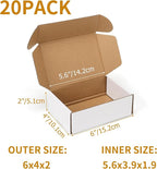 PHAREGE 6x4x2 Inch Shipping Boxes 20 Pack White, Tab Lock Tuck Top Mailer Boxes for Packaging Small Business, Cardboard Gift Boxes for Wrapping Mailing Present
