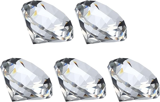 PATIKIL 5 Pcs Diamond Crystal Paperweight, 40mm / 1.57 Inch Crystal Paperweight Paper Weight for Home Office Desktop Table Decor Wedding Party Jewelry Ornaments, Clear
