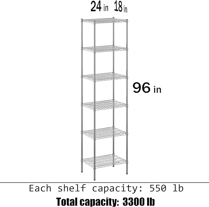 Regal Altair 18" Deep x 24" Wide x 96" Height Wire Shelving Kit | 6-Tier | NSF Commercial Storage Rack Unit