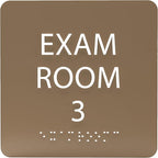 ADA CENTRAL SIGNS - 6" X6" Exam Room 3 Sign - ADA Compliant Tactile Graphics Grade 2 Braille Text Acrylic Wall Signs - Educational Institution Directional Assistance Test Center Door Sign for Schools
