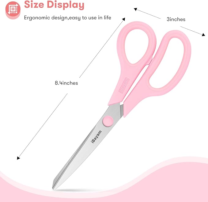 Scissors, iBayam 8" All Purpose Scissors Bulk 3-Pack, Ultra Sharp 2.5mm Thick Blade Shears Comfort-Grip for Aesthetic Fun Cute School Office Teacher Desk Crafts and Art Supplies Accessories Essential