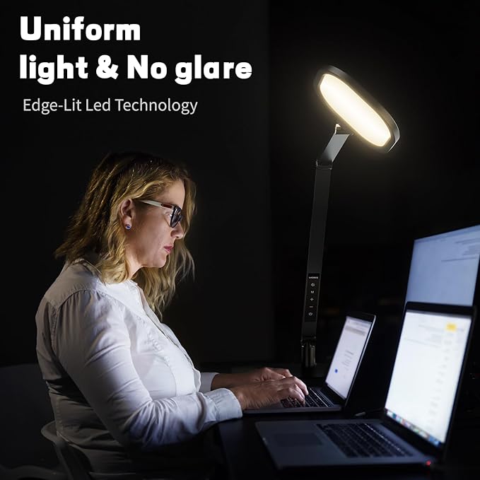 LitONES LED Desk Lamp for Home Office, Eye-Caring Modern Desk Light, 3 Color Temperature 10 Brightness Computer Light, Dimmable Desk Light with Memory & Timer Func, Metal Swing Arm Table Lamp