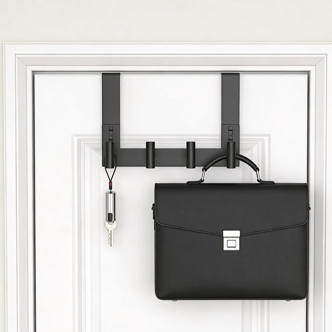 PMMASTO Over The Door Hooks, Fits 1-3/4" Thick Door No Drill Hooks for Closet Bathroom Bedroom Organization, Hanger for Coat Towel Robe (Black, 4 T-Hooks)