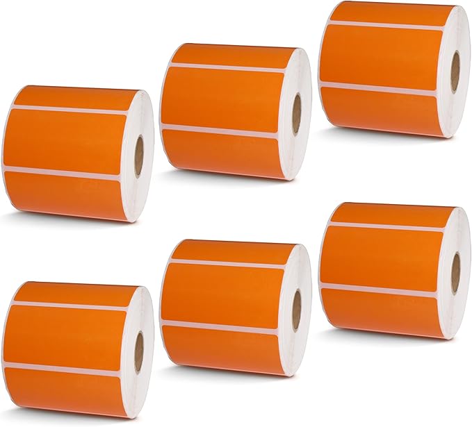 BETCKEY - 3" x 1.5" Barcode Shipping & Address Labels Compatible with Zebra & Rollo Label Printer,Premium Adhesive & Perforated[Orange, 6 Rolls, 5700 Labels]