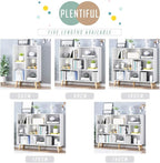 IOTXY Wooden Open Shelf Bookcase - 3-Tier Floor Standing Display Cabinet Rack with Legs, 5 Cubes Bookshelf, Warm White