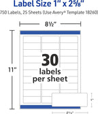 Avery Easy Peel Printable Address Labels with Sure Feed, 1" x 2-5/8" Customizable Stickers, White, 750 Blank Mailing Labels, Great for Mailing, Shipping, and More (18260)