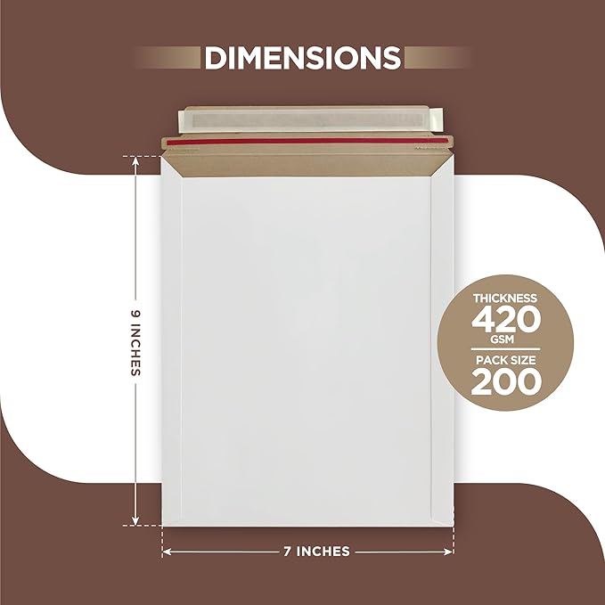 200 Pack 7x9 inches Rigid Mailers – Self-Seal White Cardboard Envelopes – Heavy-Duty Mailing Supplies for Documents, Photos, Magazines, and Literature