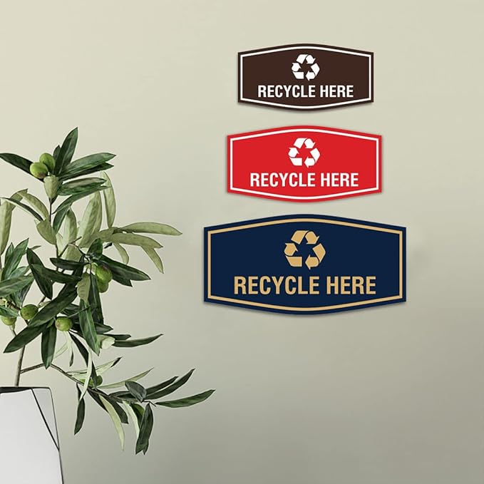 Fancy Recycle Here Sign (Navy Blue/Gold) - Large