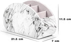 Remote Control Holders Organizer Box with 5 Compartment PU Leather Multi-functional Office Desk Storage Caddy Store Tv Remote for Media Player,Brush,Pencil,Glassees&Office Supplies (Marble)