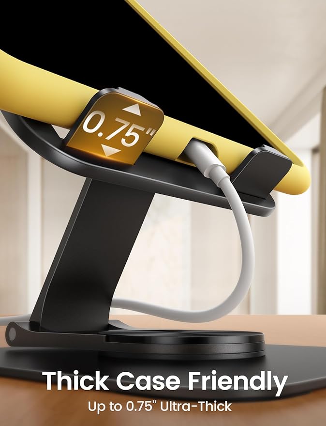 Lamicall Adjustable iPad Stand for Desk - [Ultra-Slim Foldable][360°Rotation] Tablet Stand with Heavy-Duty Base, Tablet Holder for 4.7-13" Devices, 2025 iPad Pro Air Mini, Kindle, iPhone 17 Pro Max