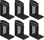 MerryNine 6 Pack Book Ends, Metal Bookends for Shelves, Telephone Booth Decorative Bookends, Non Skid Heavy Bookends, Book, Magazine or CD Organizers for Home and Office (Black-6pcs)
