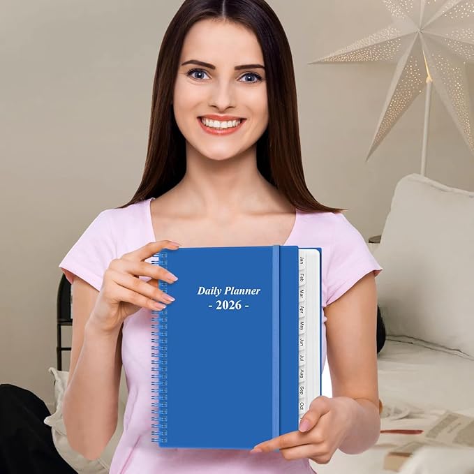 Daily Planner 2026 Full Page Per Day- 2026 Daily & Monthly Planner from January 2026 to December 2026, Day Planner 2026 with 12 Months Tabs, 8.5" x 11", Blue