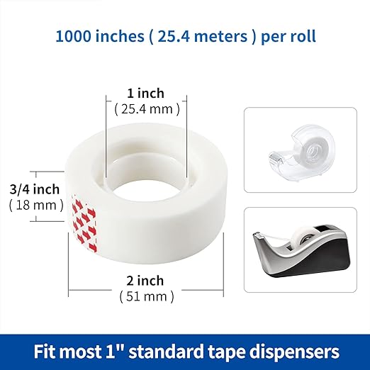 PCKPGON 12 Rolls Invisible Tape Refill, Matte-Finish Translucent Tape Refills for Dispenser, 3/4 x 1000 Inches, Engineered for Repairing Correction and Labeling