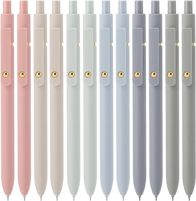 Ddaowanx Gel Pens, 12 Pcs 0.5mm Quick Dry Black Ink Pens Fine Point Smooth Writing Pens, Cute Office School Supplies Gifts for Women (12 Pcs Morandi-Black Ink)
