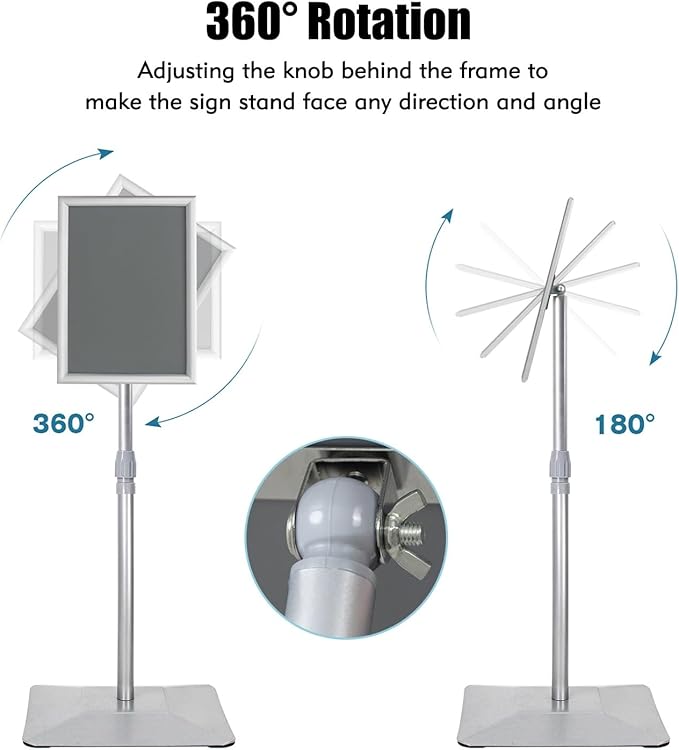 Golemas Adjustable Sign Stand for Display, with Upgraded Iron Base, Pedestal Floor Signage Stand Holder for Outdoor or Indoor Advertising (8.5 x 11, Silver)