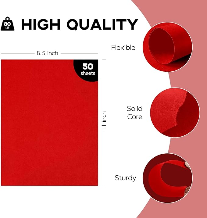 50 Sheets Red Cardstock 8.5 x 11 Printer Paper, Goefun 80lb Red Card Stock Paper for Christmas, Valentines Day, Invitations and Craft
