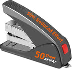 AFMAT Effortless Stapler for Desk, 50 Sheet Desktop Stapler, Ergonomic Office Staplers, One Finger Touch Stapling, Built-in Remover, Portable & Space Save Size, Good for Home & Office ES10(Gray)