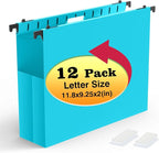Shutex Extra Capacity Plastic Hanging File Folders,12 Pack Reinforced Expanding Hang Folder Letter Size,Accordian Pocket,Heavy Duty 2 Inch Expansion, Hard Hanging Folder Organizer for Office Home,Blue