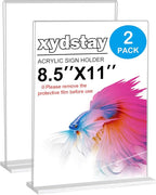 xydstay 8.5 x 11 Acrylic Sign Holder 2 Pack, Vertical T Shape Clear Plastic Menu Holder, Unbreakable Table Sign Holder for Restaurant, Office, School, Store and Home Use