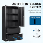 PEUKC 2-Drawer Metal File Cabinet, Lateral Vertical Filing Cabinets for Home Office, Locking File Cabinet with Storage Shelves, Legal/Letter/A4 Size Office File Cabinets (Black, Assemble Required)