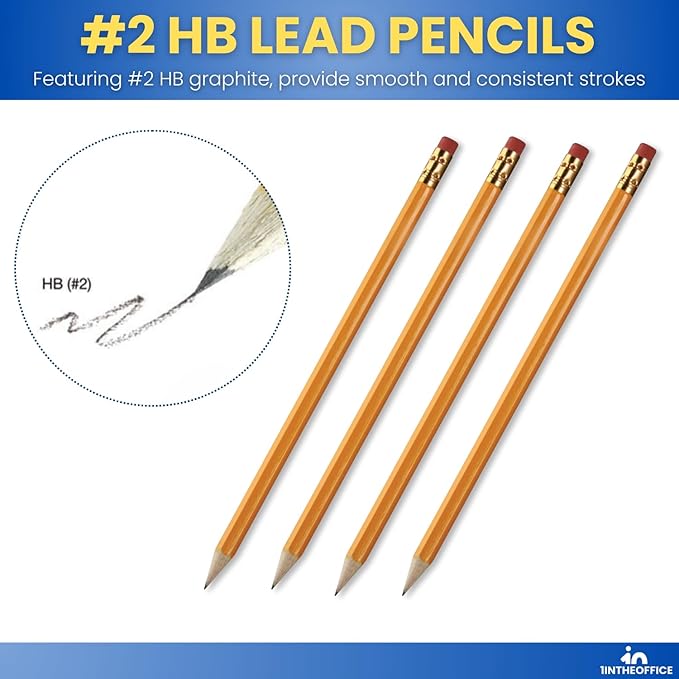 1InTheOffice Pre Sharpened Pencils #2, Pencils with Eraser, 2 HB, Wood-Cased, Black Lead, Yellow Barrel (72)