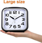 Tinload 5.5" Large Analog Alarm Clock Silent Non Ticking, Gentle Wake, Beep Sounds, Increasing Volume, Battery Operated Snooze and Manual Light, Easy Set, Black (Best for Elder)