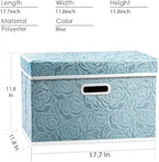 PRANDOM Larger Collapsible Storage Cubes with Lids Fabric Decorative Storage Bins Boxes Organizer Containers Baskets with Cover Handles for Bedroom Closet Living Room Blue 17.7x11.8x11.8 Inch 3 Pack
