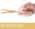 SCAIKTIG Acrylic Scissors Set, Office Scissors for Desk Gold, Clear Comfort-Grip Handles and Titanium Coated Blades, Sharp Scissors all Purpose Heavy Duty for Sewing, Art, Craft, School, Home Supplies