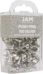 JAM PAPER Colorful Push Pins - Silver Pushpins - 100/Pack