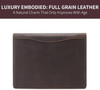 Geslun Personalized Genuine Leather 3 Ring Binder, Custom Engraved 8.5 x 11 Letter Size Folio with Pen Holder, Soft Notebook Portfolio Cover, Notepad Padfolio Organizer for Meeting, Dark Brown