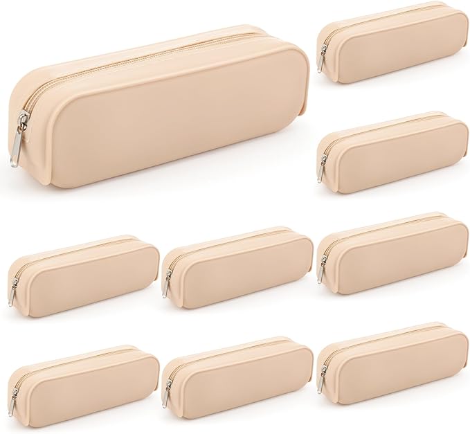 Feifeiya 8 Pcs Silicone Pencil Case Pen Zipper Pouch Bags Aesthetic Back to School Gifts Stationery Travel Toiletry Makeup Coin Organizer Waterproof Valentines Galentines Party Favors (White)