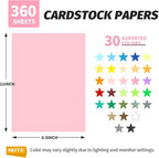 INFOOD 360 Sheets 8.5" X 11" Colored Cardstock Bulk, 30 Assorted Colors Construction Paper Card Stock Paper for Printing, Card Making, DIY Crafts, School & Office Supplies, Party Decorations, 180 GSM