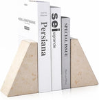 Karibiber Marble Bookends for Heavy Books, Decorative Book Ends for Shelves, Beige Stone Durable and Heavy-Duty Book Ends for Hardback Books & CDS, Unique Book Stopper & Holder, Set of 2