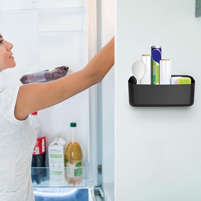MoKo Magnetic Dry Erase Marker Holder, Widen Magnetic Marker Pen Storage for Whiteboard, Refrigerator, Locker, Laundry Storage Basket Lint Holder Bin for Dryer, Washing Machine, Black