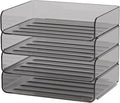 FANXIYQ 4-Tier Acrylic Paper Tray Organizer - Low-Profile Desk File Sorter for Office/Home, Brown Stackable Letter Tray for Bills, Crafts, Notebooks