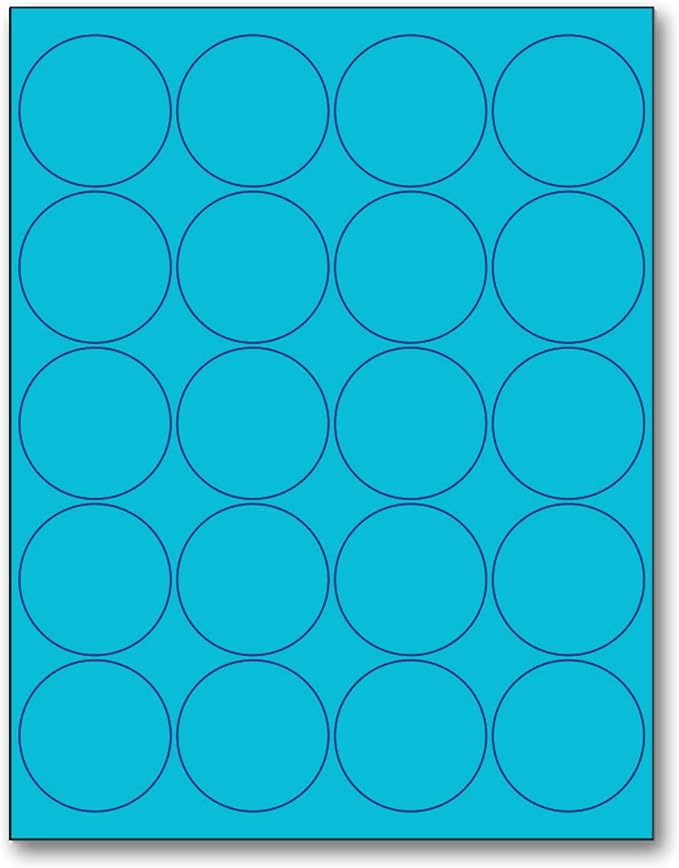 NextDayLabels - 8-1/2 x 11 Neon Color High Light Fluorescent Labels for Laser & Inkjet Printer (Blue Fluorescent, 2" Round - 20 Per Page | 500 Labels)